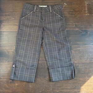 Nori Girls Capri Pants  New Sz 10 Brown Multicolor Plaid  Studs 4125